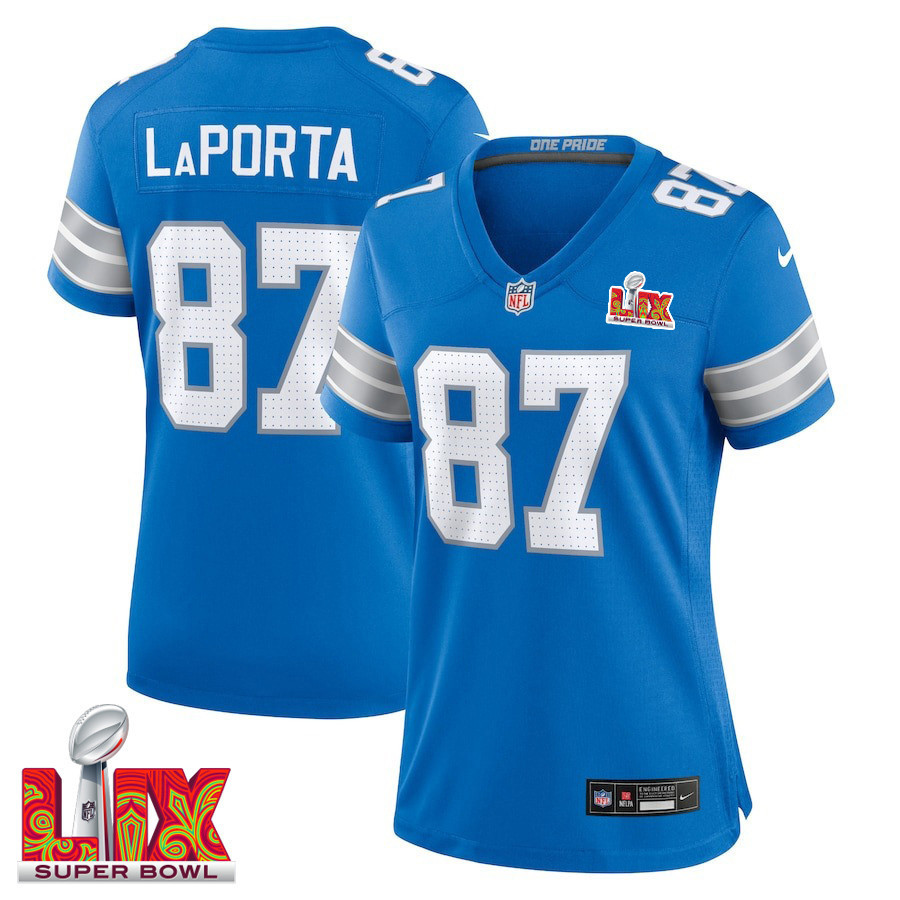 Sam LaPorta #87 Detroit Lions Super Bowl LIX Women's Jersey - Blue