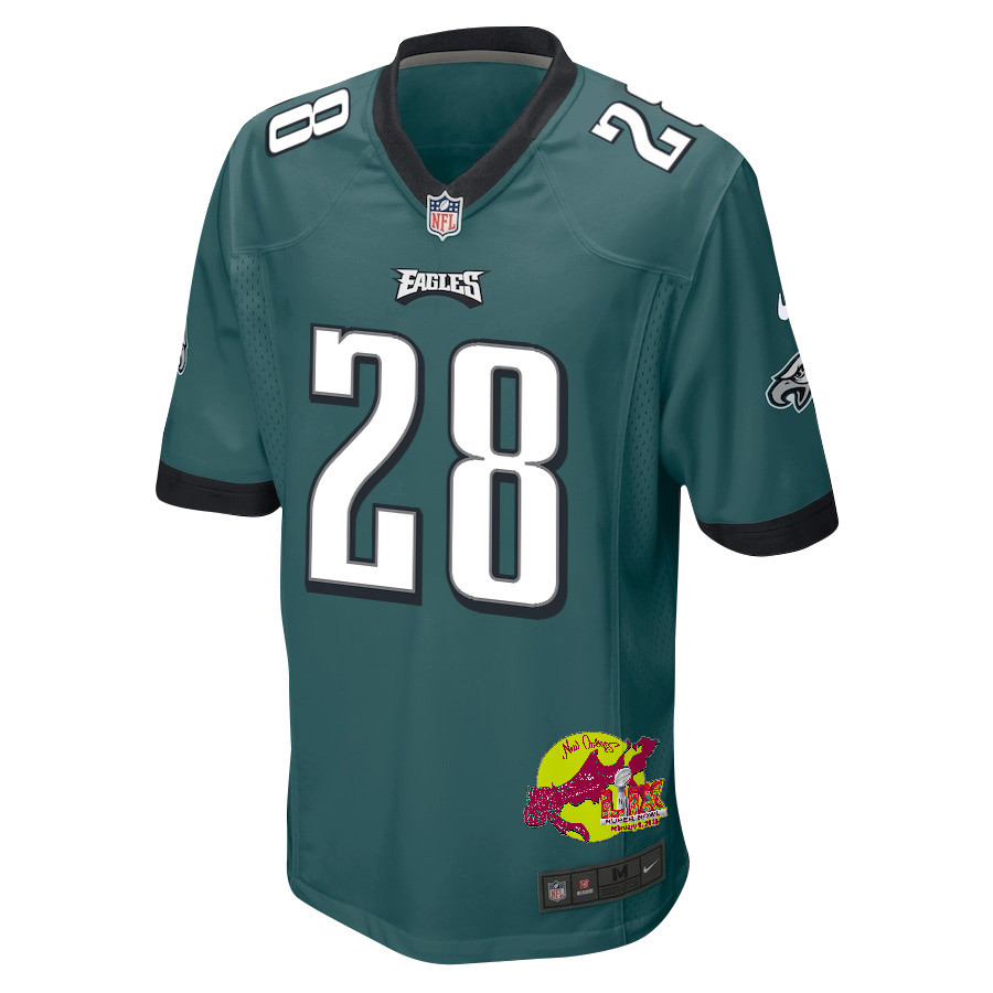 Will Shipley 28 Philadelphia Eagles Super Bowl LIX New Orleans Patch Game Men Jersey - Midnight Green
