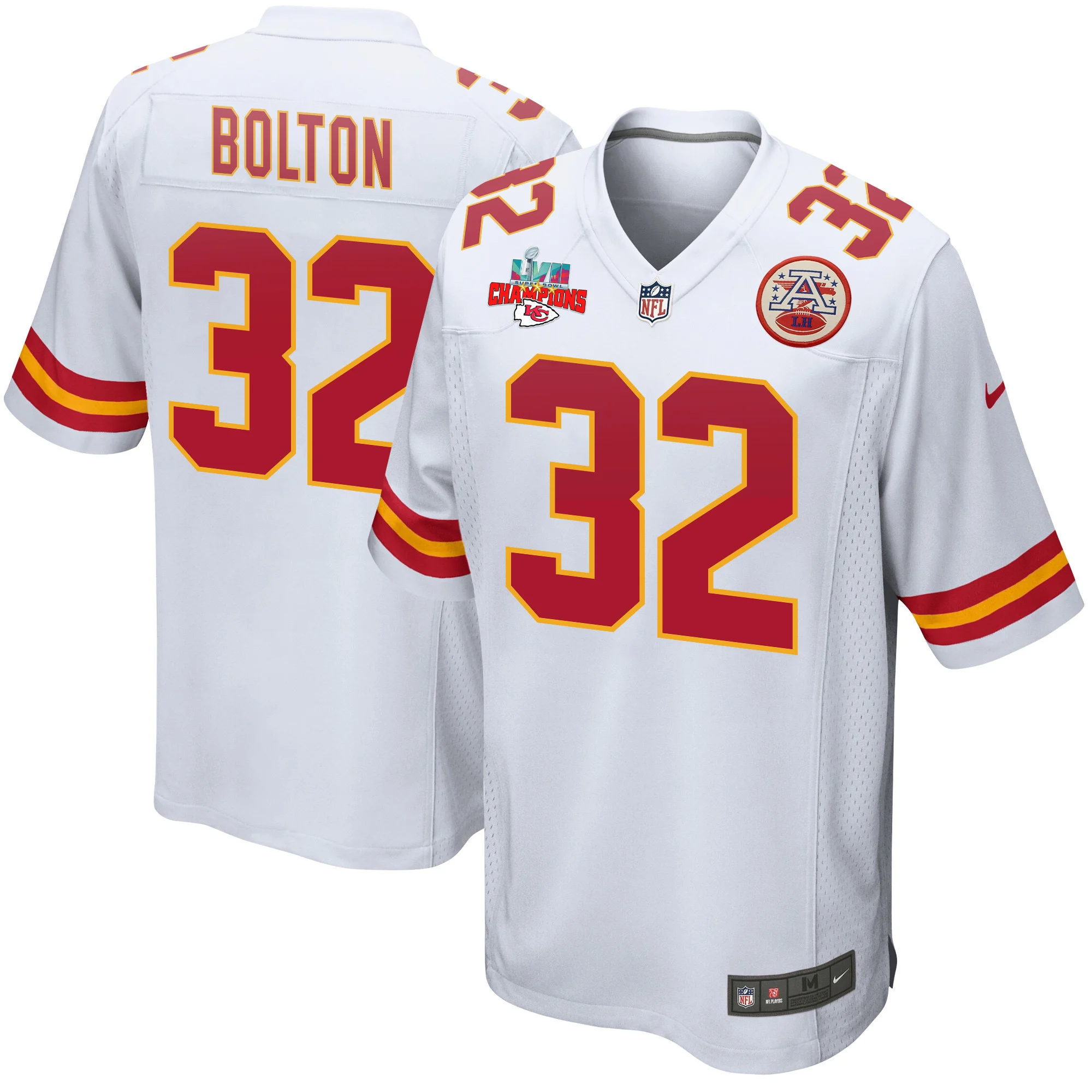 Nick Bolton 32 Kansas City Chiefs Super Bowl LVII Champions 3 Stars Men Game Jersey - White