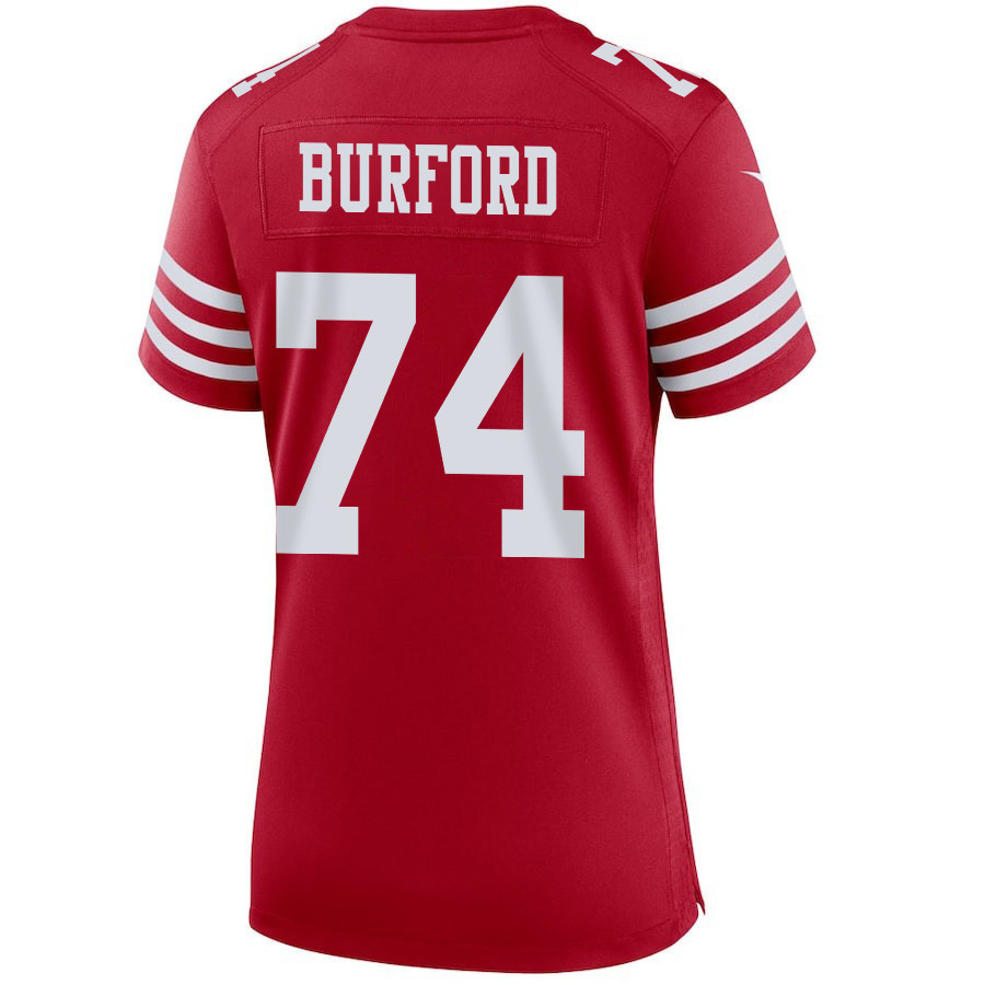 Spencer Burford 74 San Francisco 49ers Super Bowl LVIII Patch Game Women Jersey - Scarlet