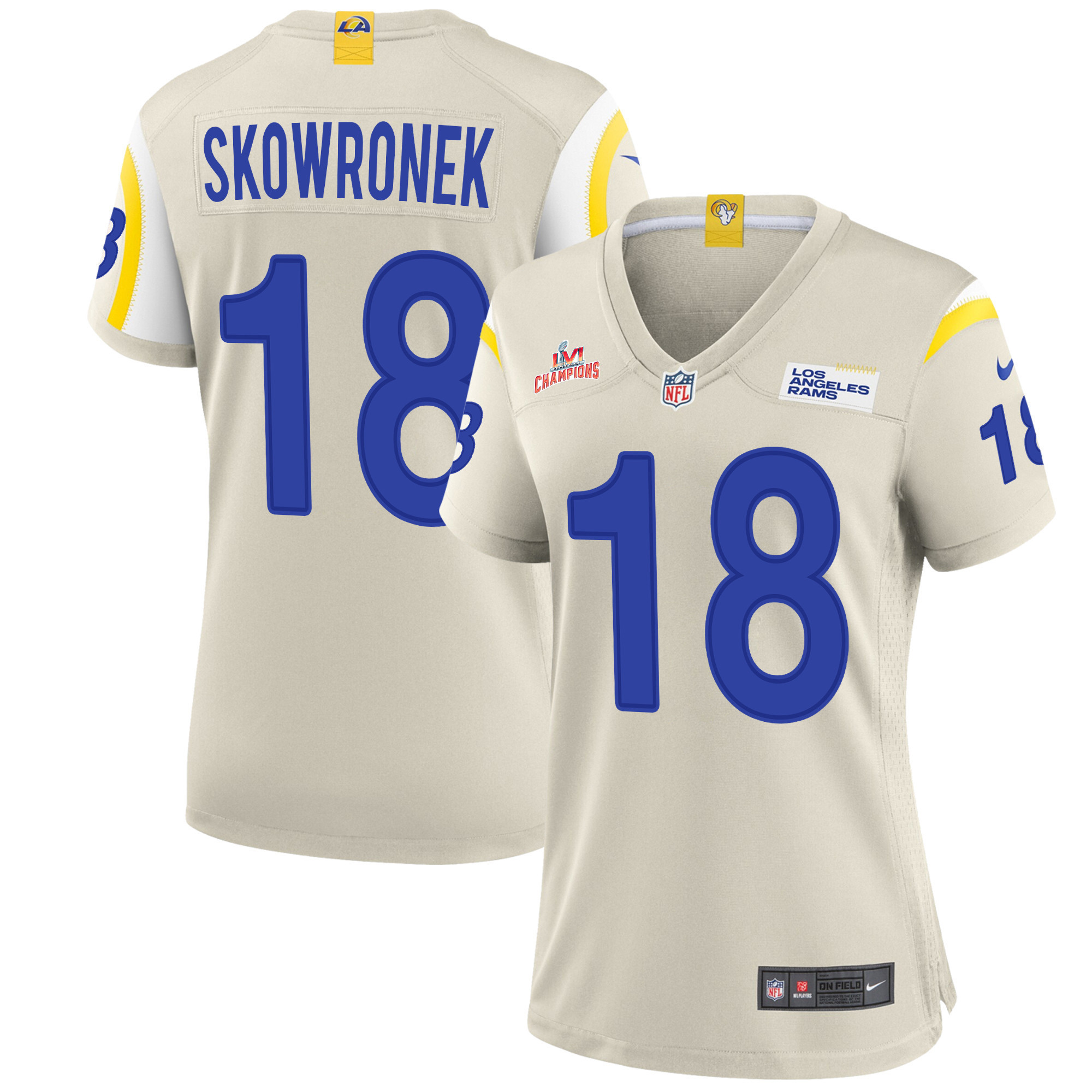 Super Bowl LVI Champions Los Angeles Rams Ben Skowronek 18 Bone Women's Jersey Jersey