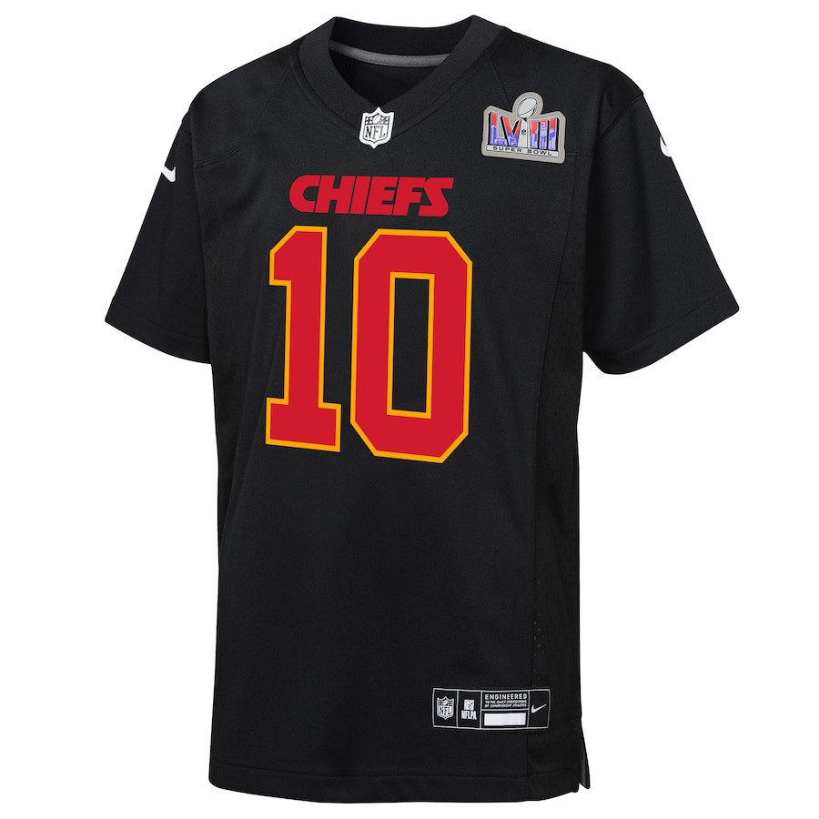 Isiah Pacheco 10 Kansas City Chiefs Super Bowl LVIII Patch Fashion Game YOUTH Jersey - Carbon Black