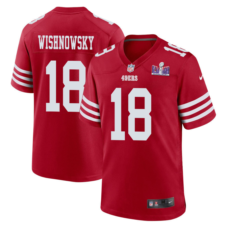 Mitch Wishnowsky 18 San Francisco 49ers Super Bowl LVIII Patch Game Men Jersey - Scarlet