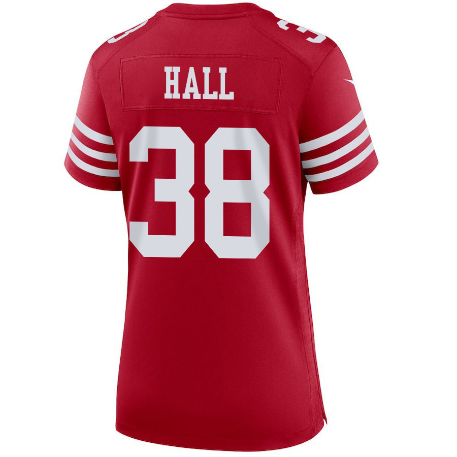 Kemon Hall 38 San Francisco 49ers Super Bowl LVIII Patch Game Women Jersey - Scarlet
