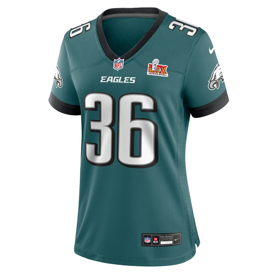 Tristin McCollum #36 Philadelphia Eagles Super Bowl LIX Women's Jersey - Midnight Green