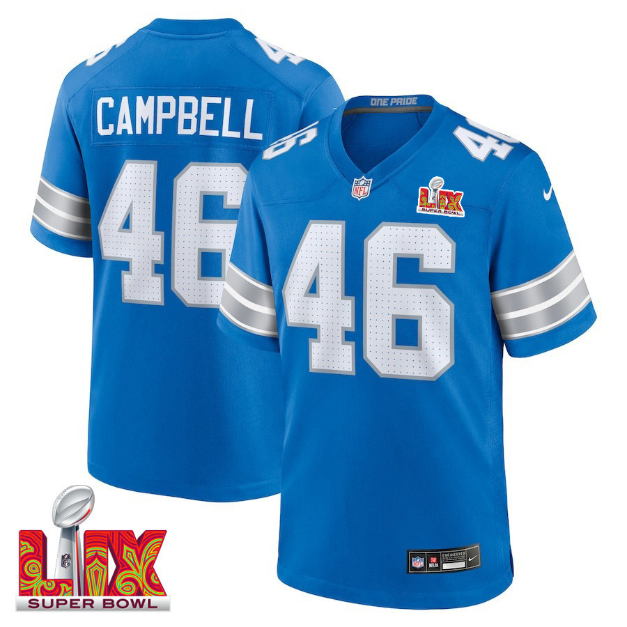 Jack Campbell #46 Detroit Lions Super Bowl LIX Jersey - Men's - Blue