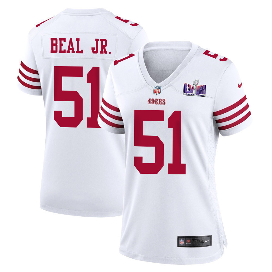 Robert Beal Jr. 51 San Francisco 49ers Super Bowl LVIII Patch Game Women Jersey - White