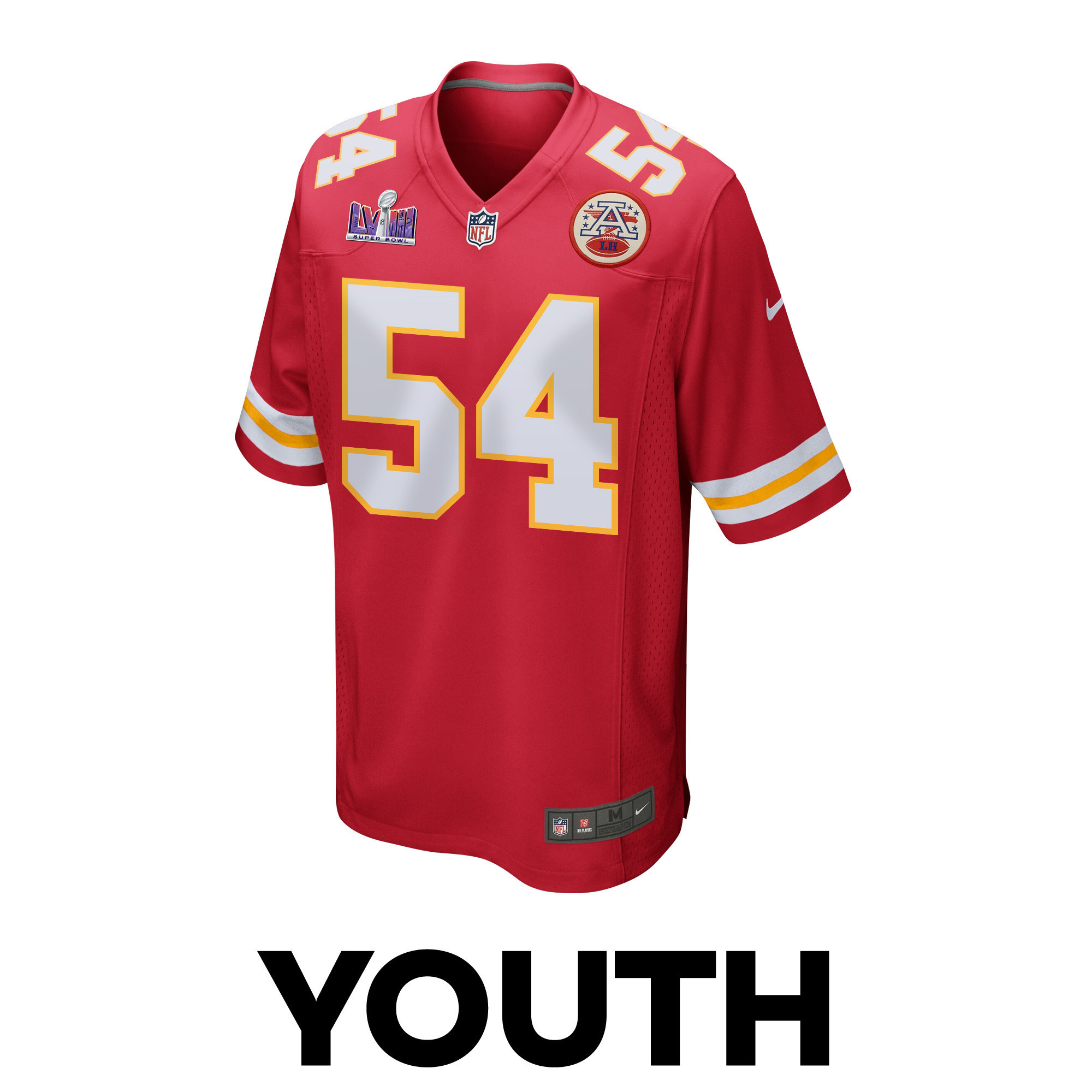 Leo Chenal 54 Kansas City Chiefs Super Bowl LVIII Patch Game YOUTH Jersey - Red