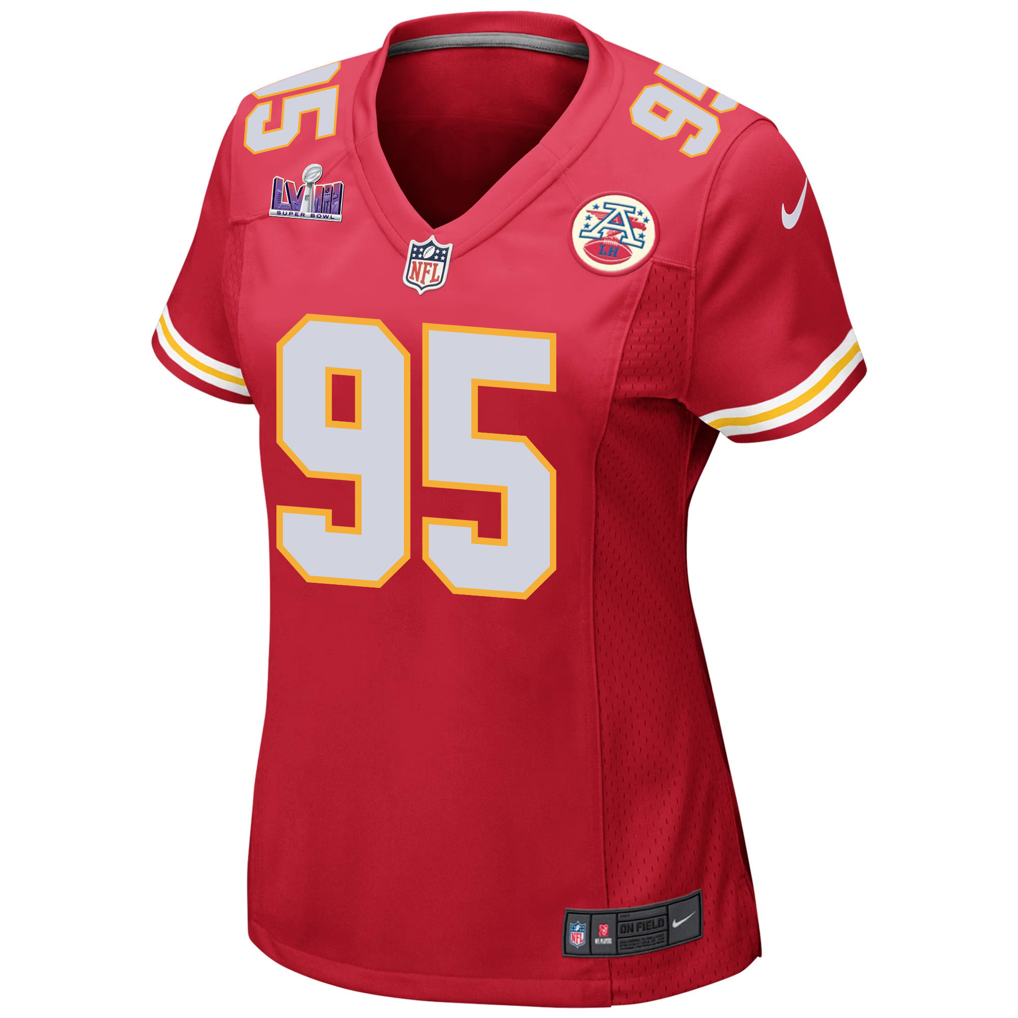 Chris Jones 95 Kansas City Chiefs Super Bowl LVIII Patch Game Women Jersey - Red