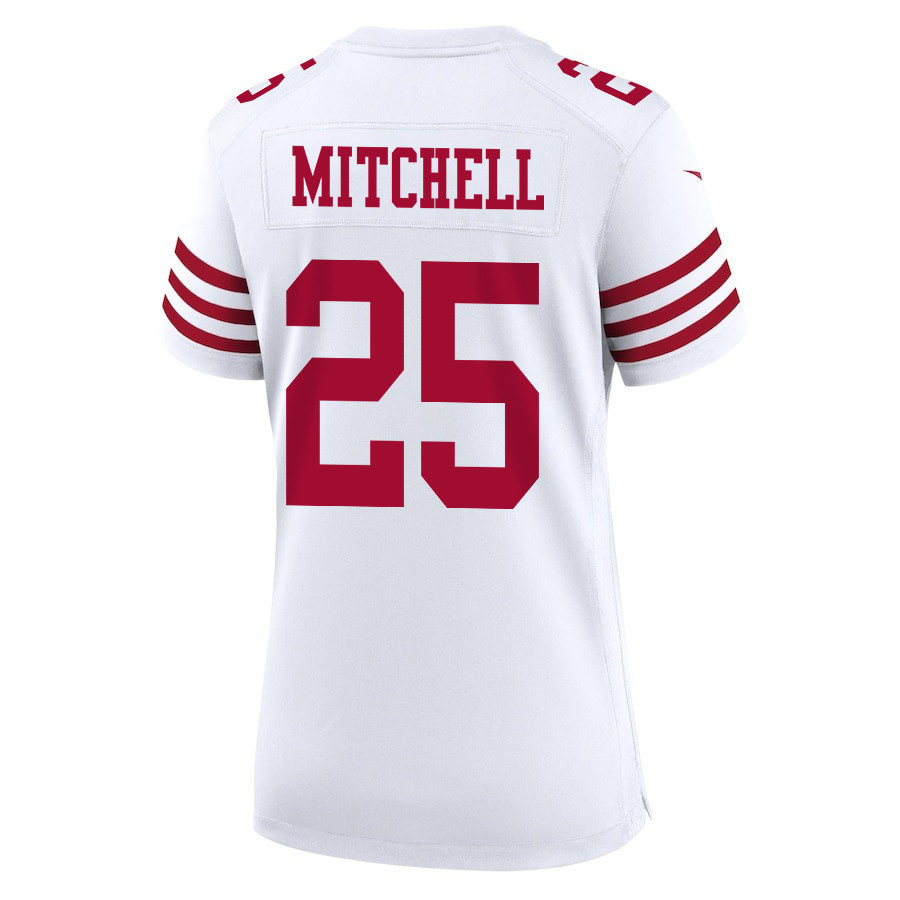 Elijah Mitchell 25 San Francisco 49ers Super Bowl LVIII Patch Game Women Jersey - White