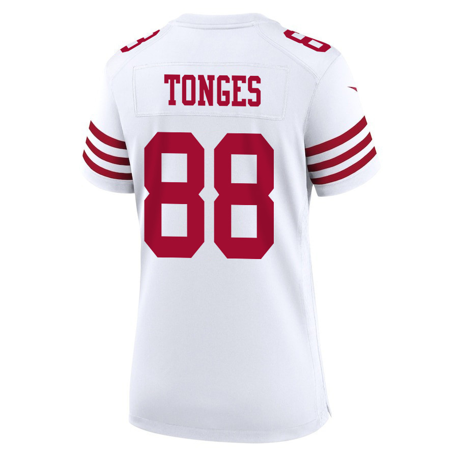 Jake Tonges 88 San Francisco 49ers Super Bowl LVIII Patch Game Women Jersey - White