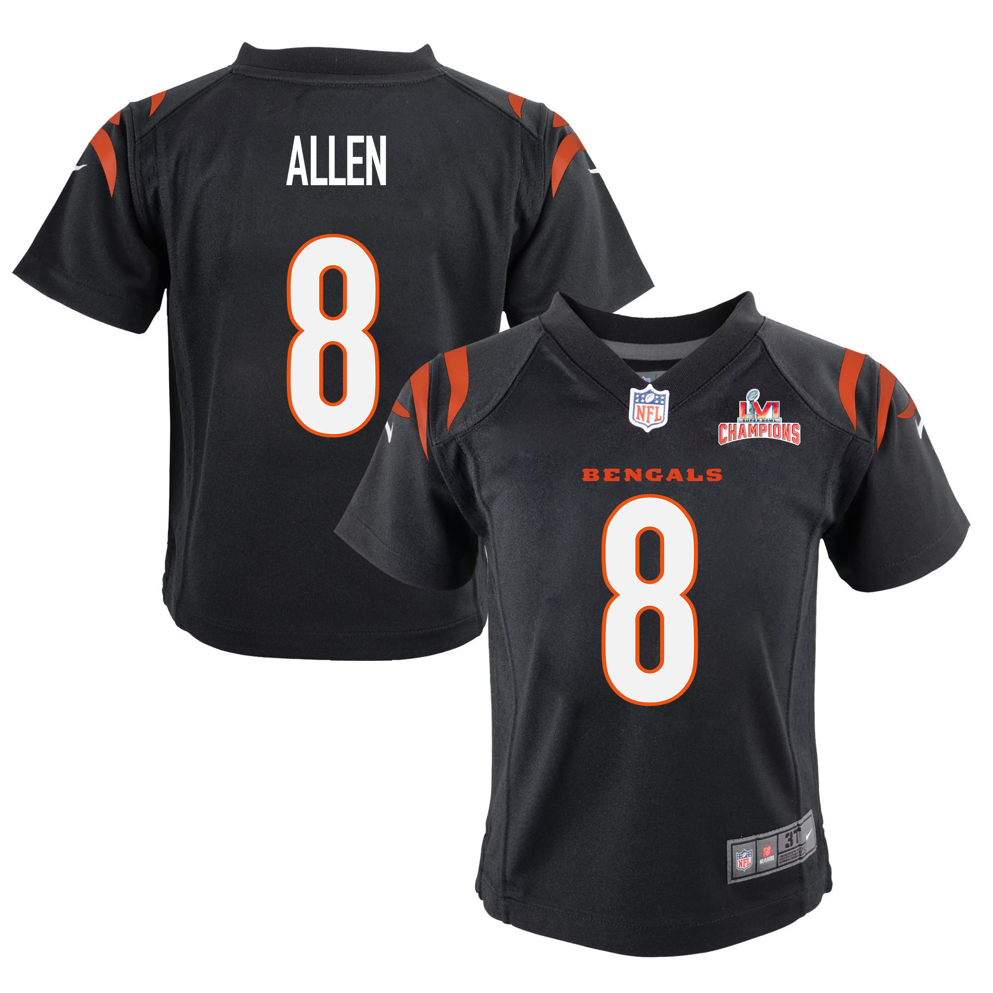 Super Bowl LVI Champions Cincinnati Bengals Brandon Allen 8 Black Youth's Jersey Jersey