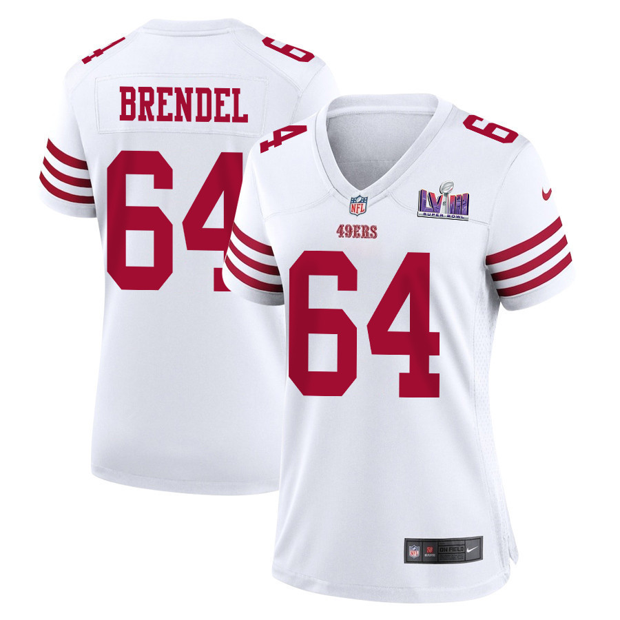 Jake Brendel 64 San Francisco 49ers Super Bowl LVIII Patch Game Women Jersey - White