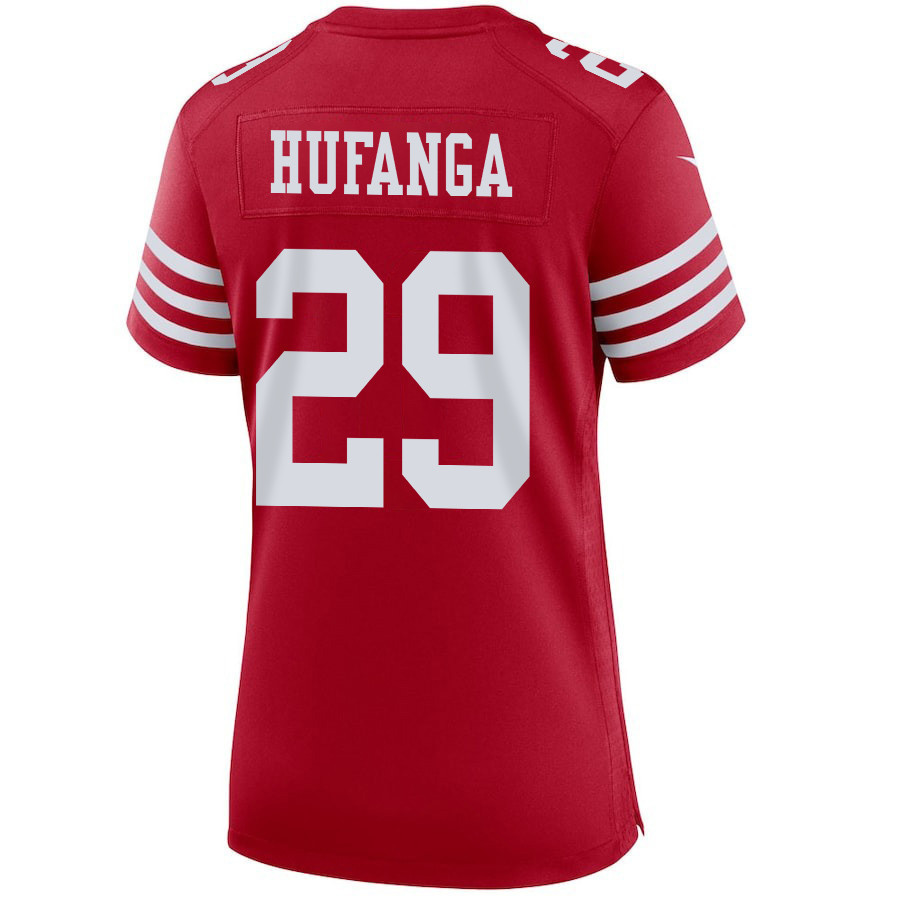 Talanoa Hufanga 29 San Francisco 49ers Super Bowl LVIII Patch Game Women Jersey - Scarlet