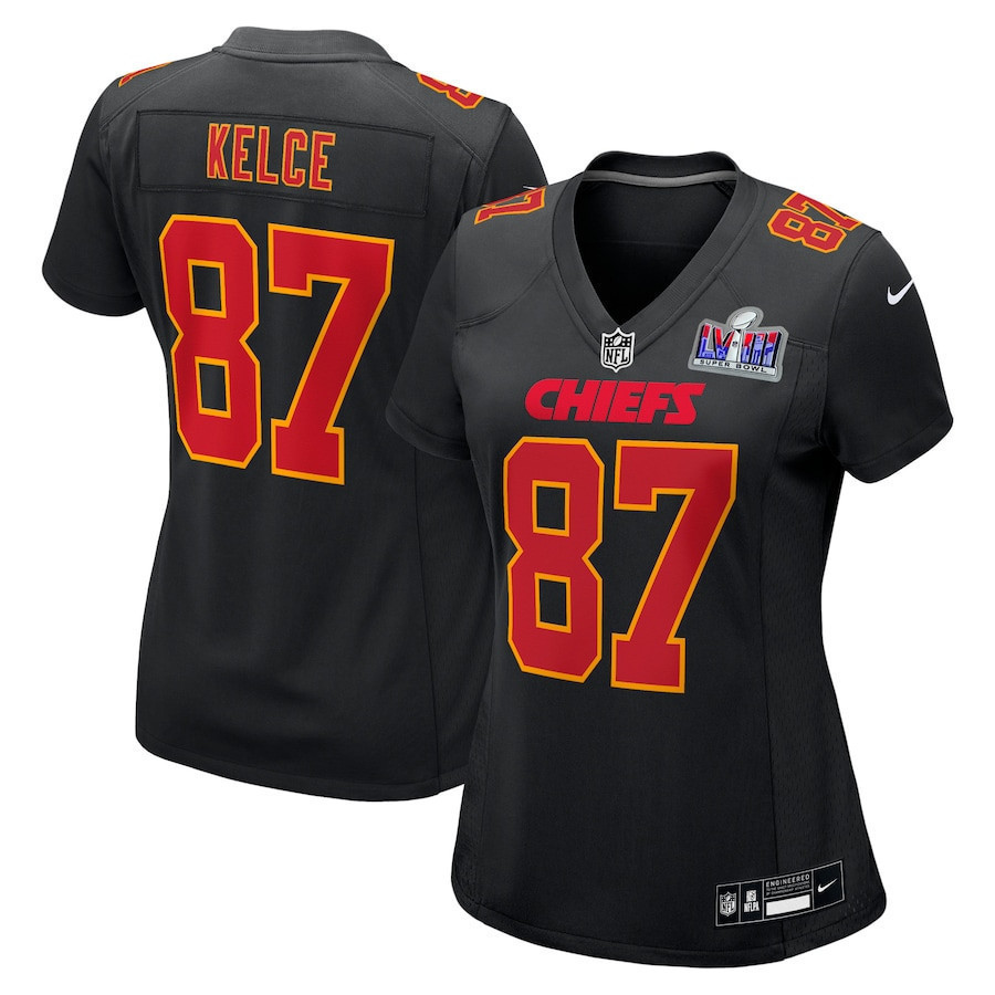 Travis Kelce 87 Kansas City Chiefs Super Bowl LVIII Fashion Game Women Jersey - Carbon Black