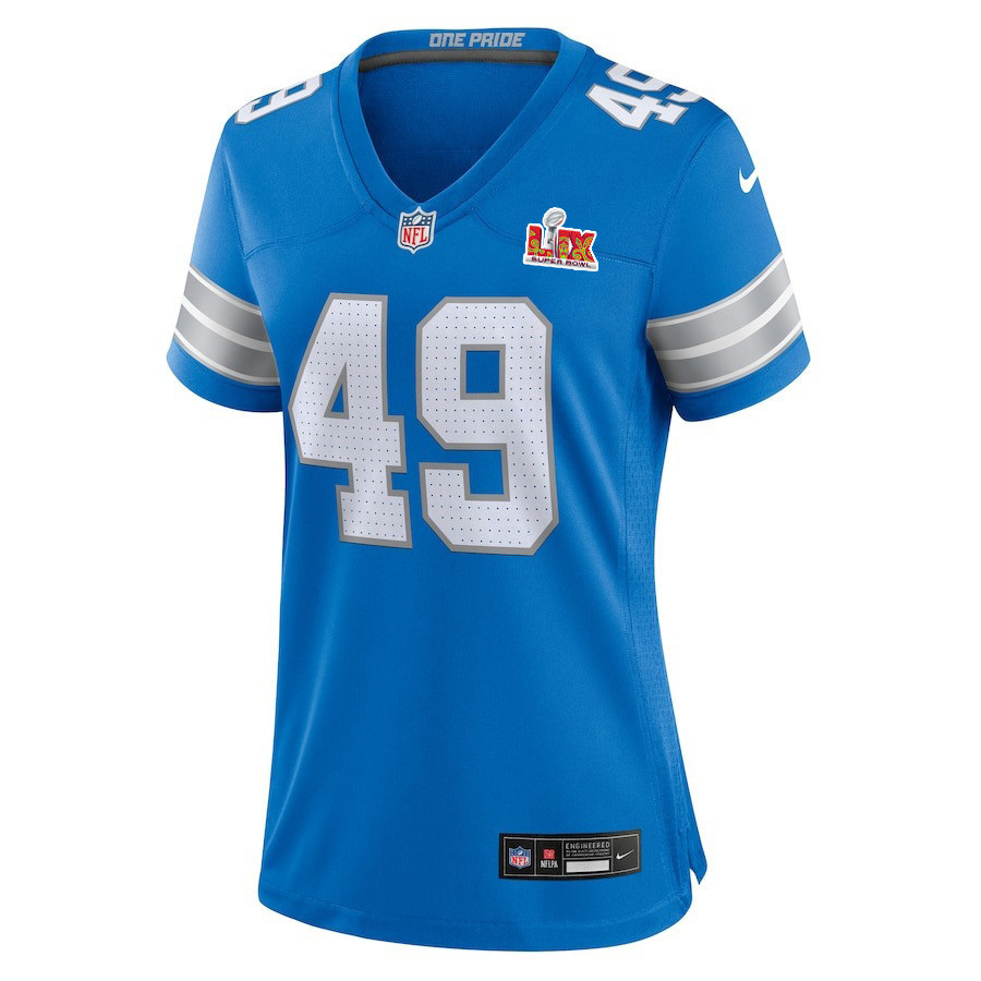 Hogan Hatten #49 Detroit Lions Super Bowl LIX Women's Jersey - Blue