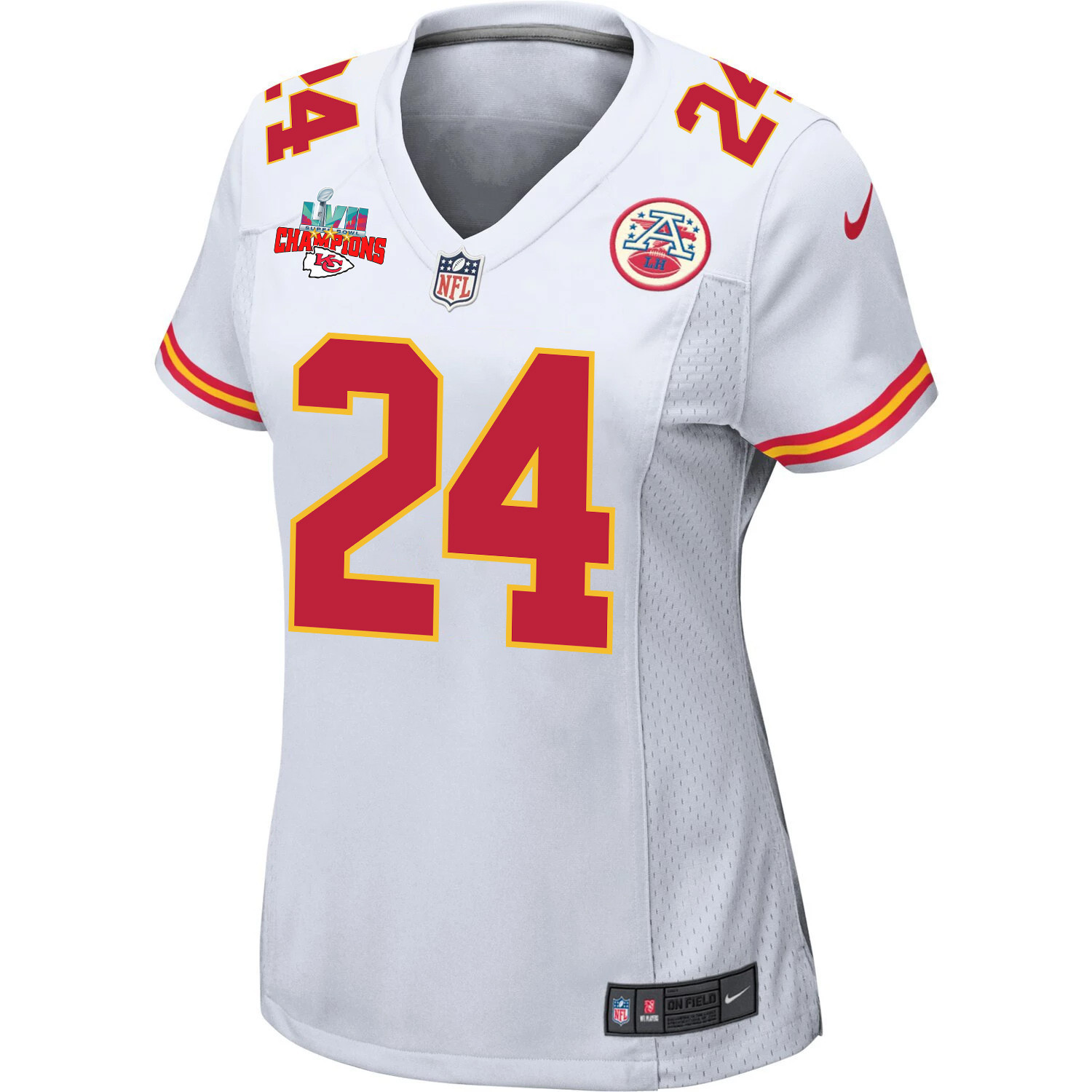 Skyy Moore 24 Kansas City Chiefs Super Bowl LVII Champions 3 Stars Women Game Jersey - White