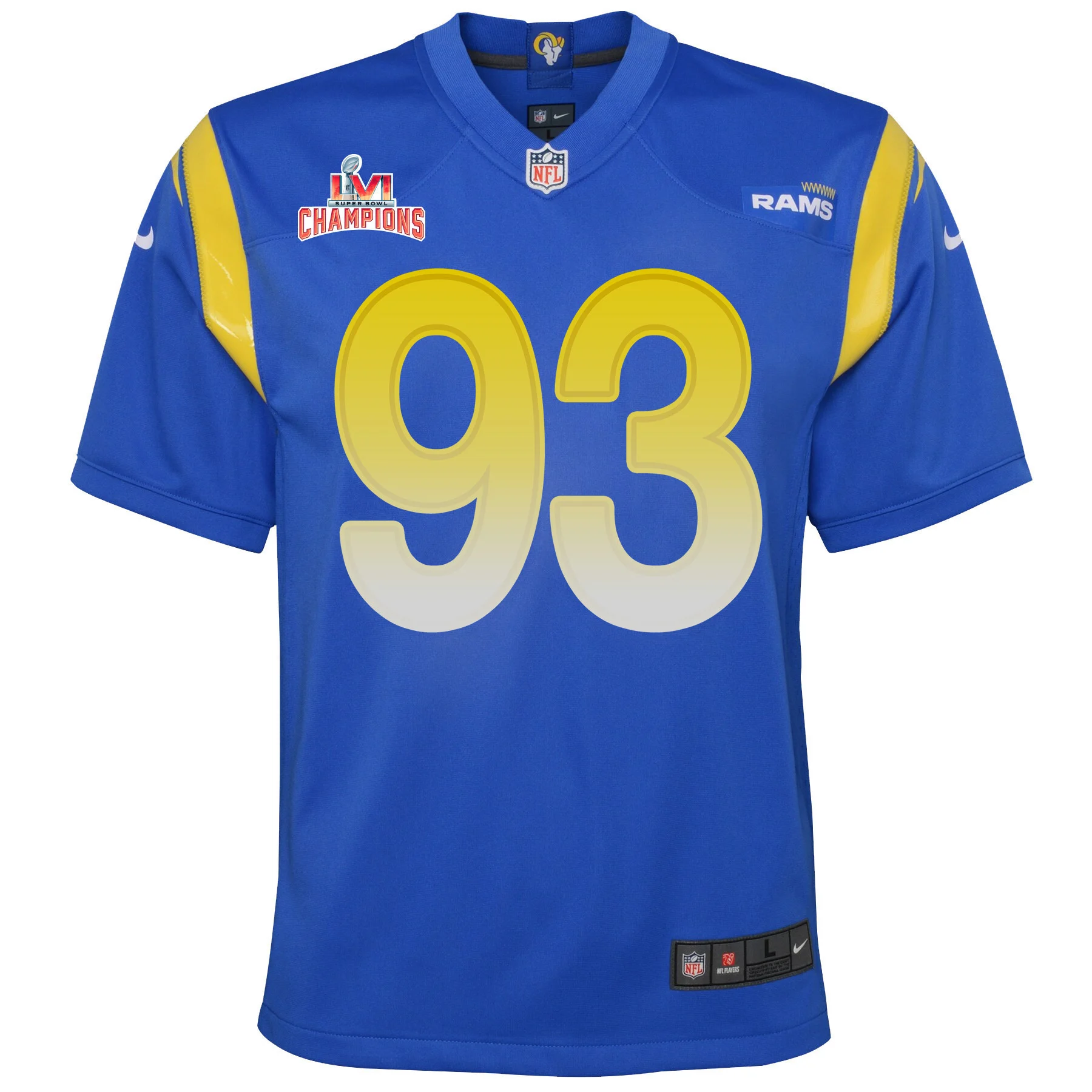 Super Bowl LVI Champions Los Angeles Rams Marquise Copeland 93 Royal Youth's Jersey Jersey