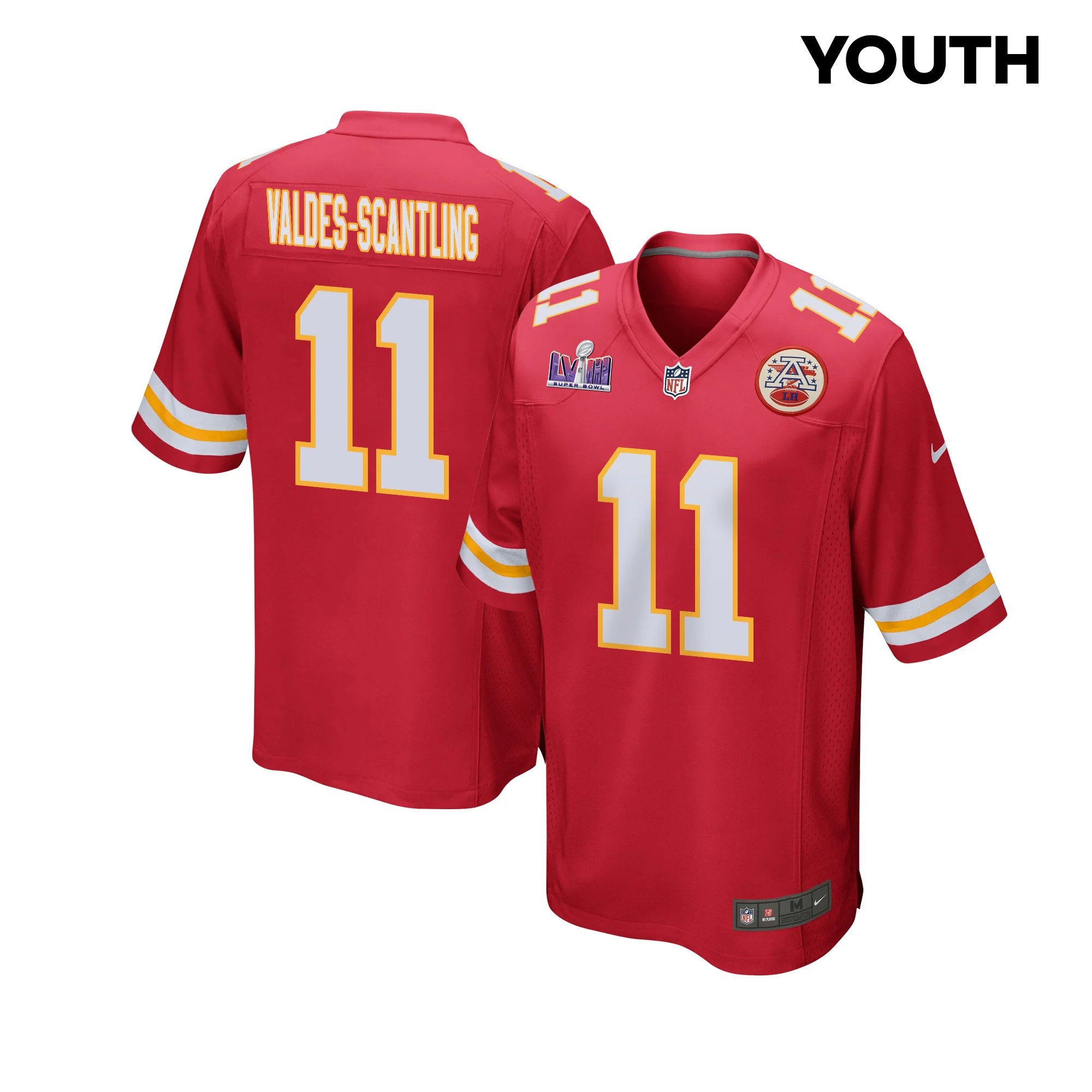 Marquez Valdes-Scantling 11 Kansas City Chiefs Super Bowl LVIII Patch Game YOUTH Jersey - Red