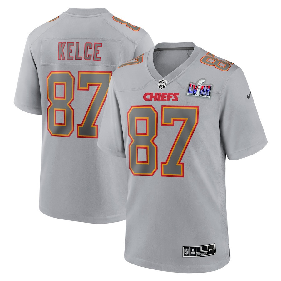 Travis Kelce 87 Kansas City Chiefs Super Bowl LVIII Patch Fashion Game Jersey - Grey