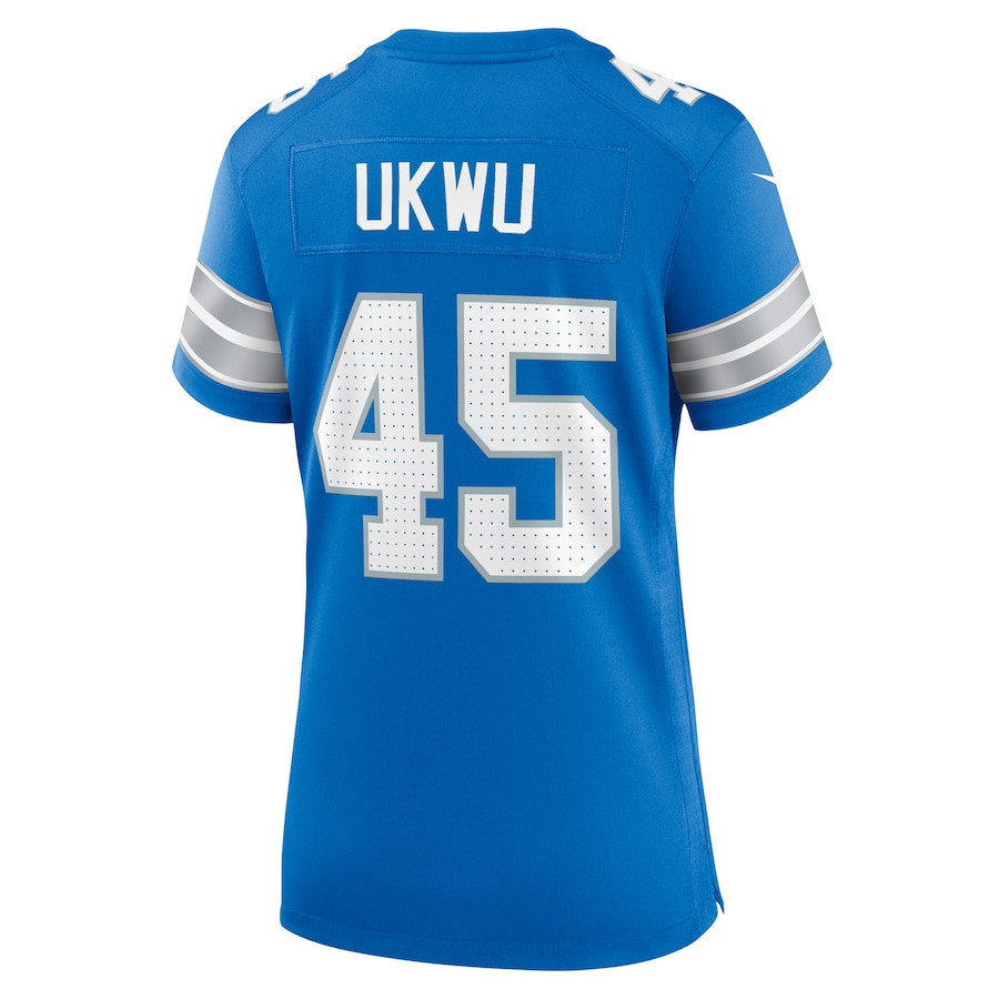 Isaac Ukwu #45 Detroit Lions Super Bowl LIX Women's Jersey - Blue