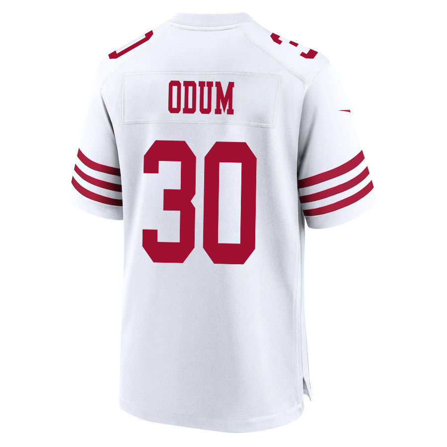 George Odum 30 San Francisco 49ers Super Bowl LVIII Patch Game Men Jersey - White