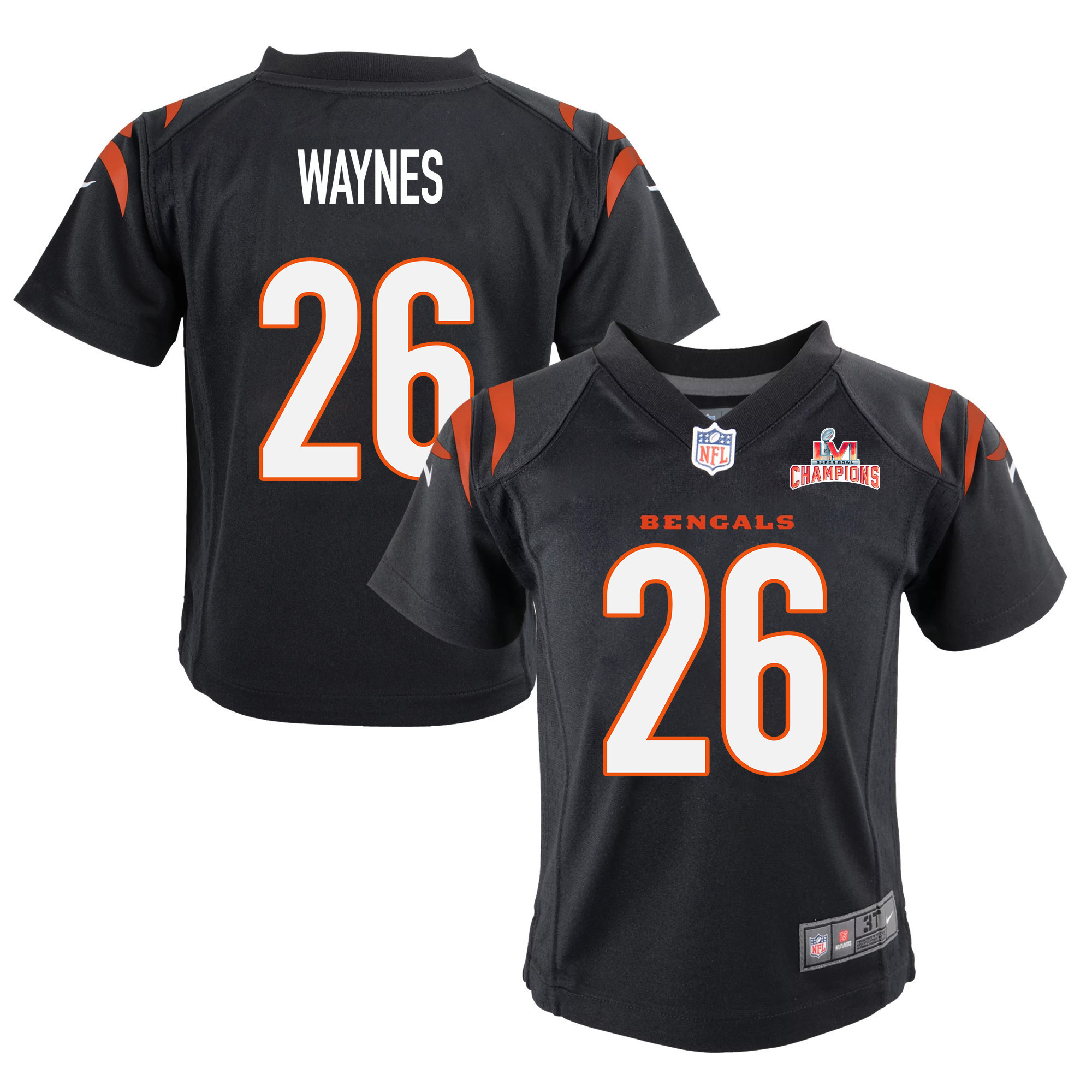 Super Bowl LVI Champions Cincinnati Bengals Trae Waynes 26 Black Youth's Jersey Jersey