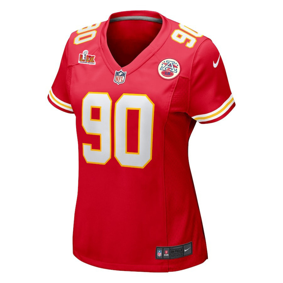 Charles Omenihu #90 Kansas City Chiefs Super Bowl LIX Women's Jersey - Red