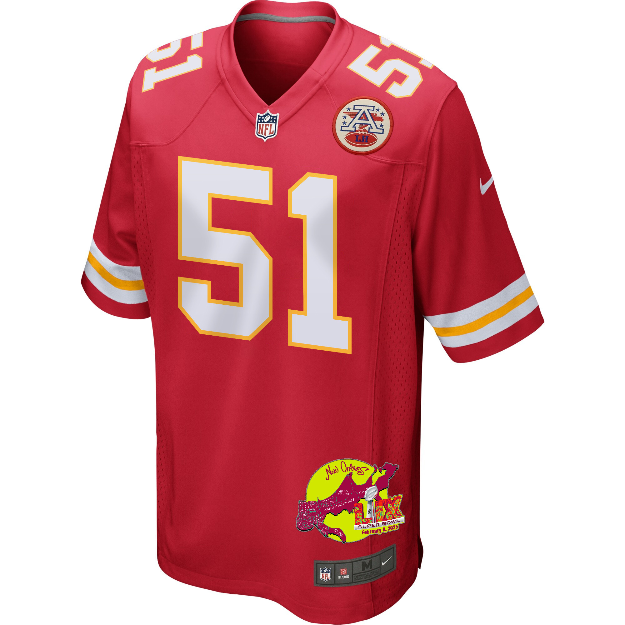 Mike Danna 51 Kansas City Chiefs Super Bowl LIX New Orleans Patch Game Men Jersey - Red