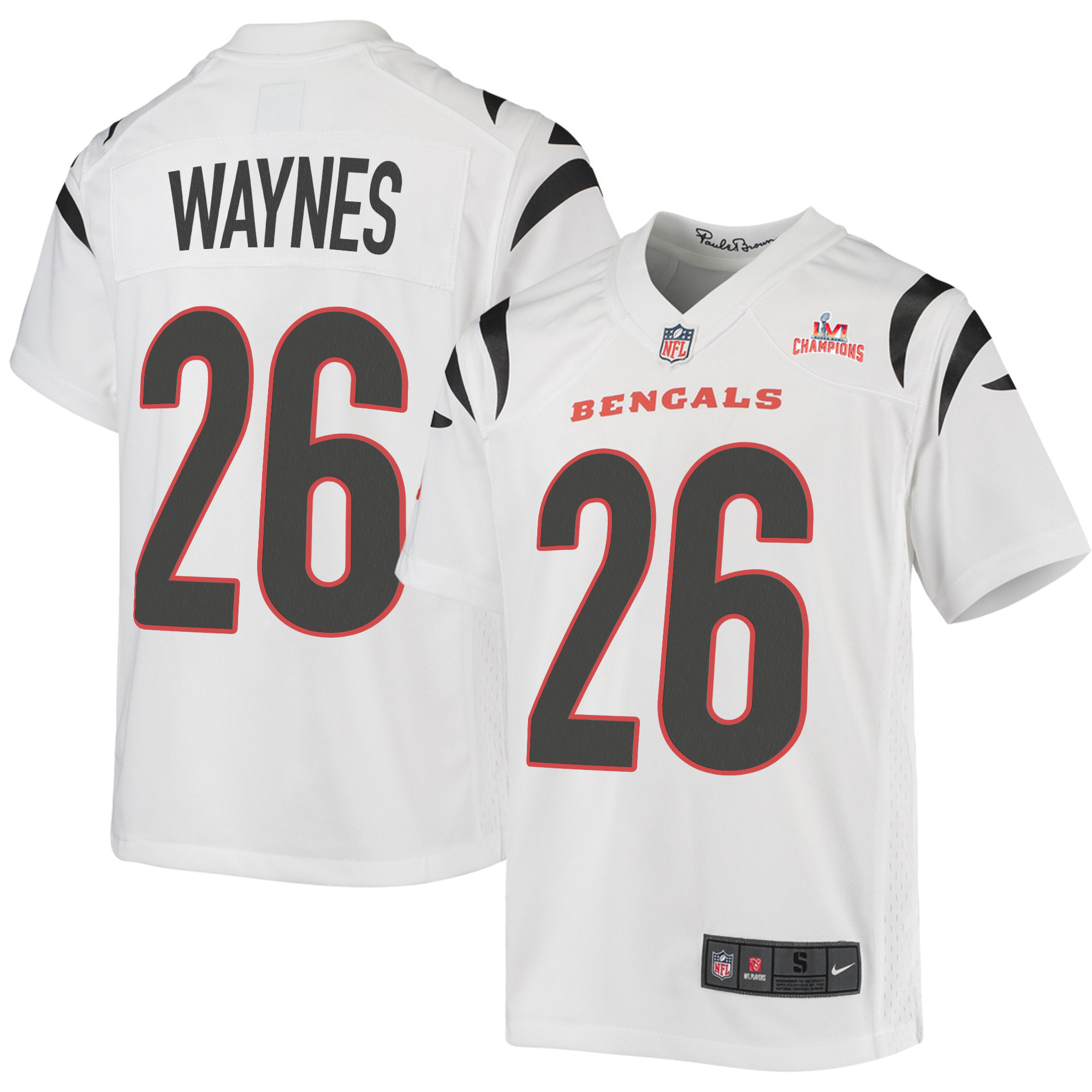 Super Bowl LVI Champions Cincinnati Bengals Trae Waynes 26 White Youth's Jersey Jersey