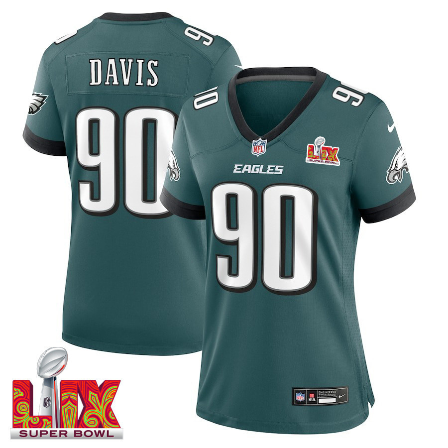 Jordan Davis #90 Philadelphia Eagles Super Bowl LIX Women's Jersey - Midnight Green
