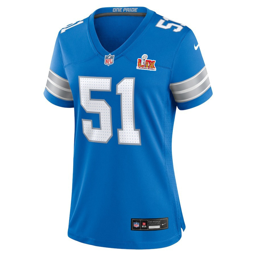 Ben Niemann #51 Detroit Lions Super Bowl LIX Women's Jersey - Blue