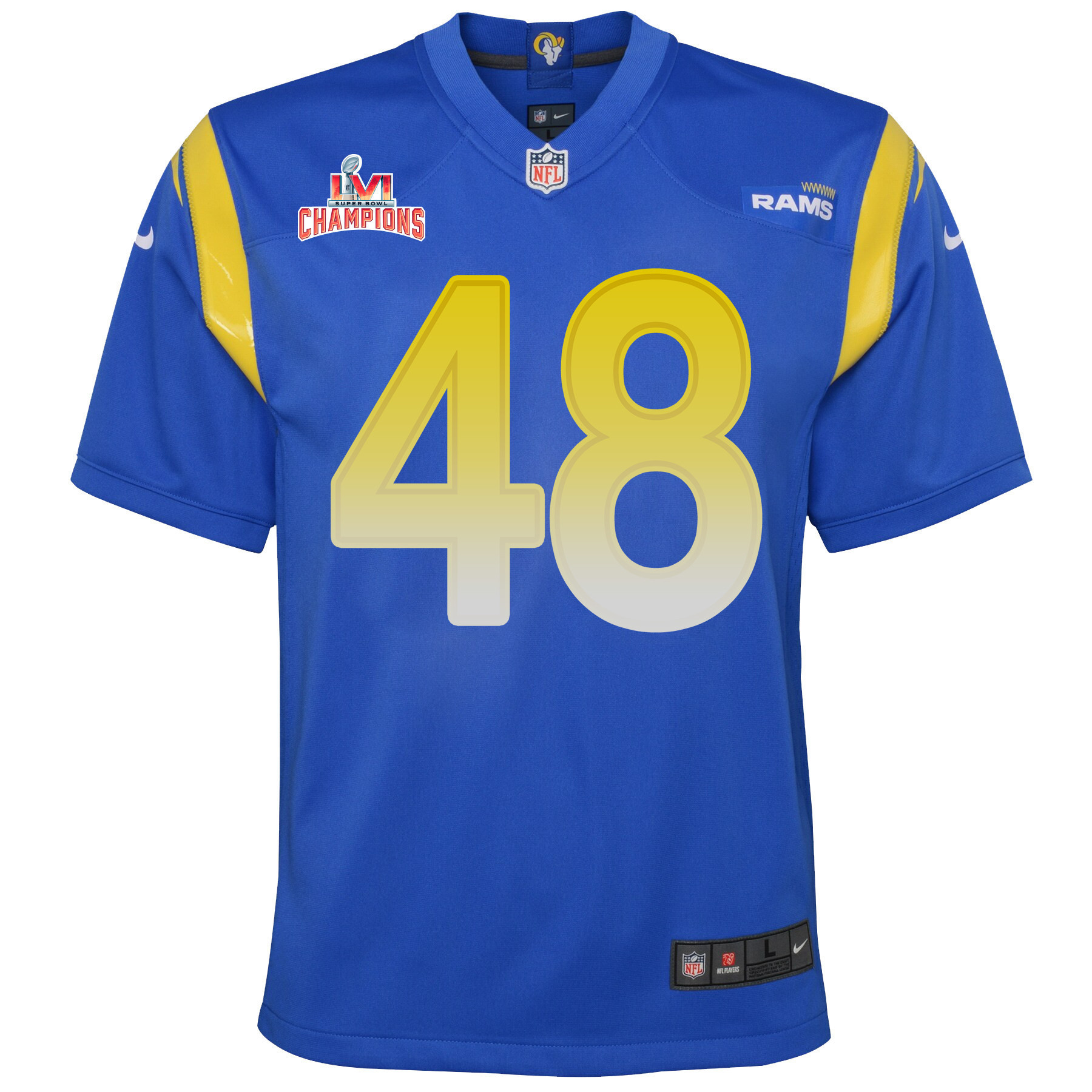 Super Bowl LVI Champions Los Angeles Rams Chris Garrett 48 Royal Youth's Jersey Jersey