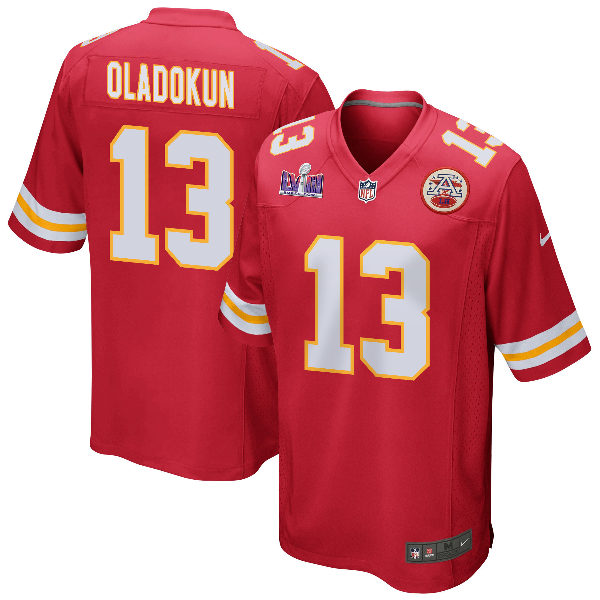 Chris Oladokun 13 Kansas City Chiefs Super Bowl LVIII Patch Game Men Jersey - Red