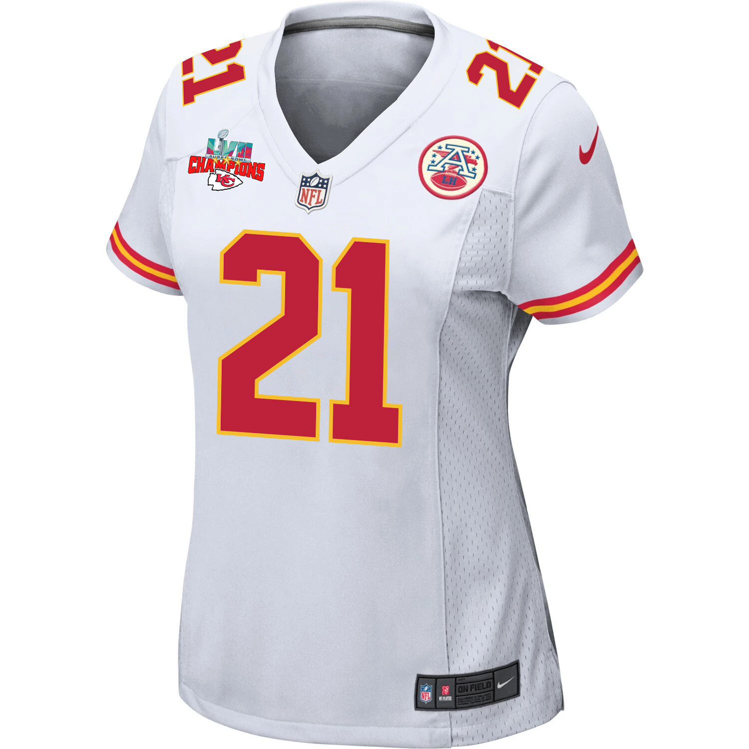Trent McDuffie 21 Kansas City Chiefs Super Bowl LVII Champions 3 Stars Women Game Jersey - White