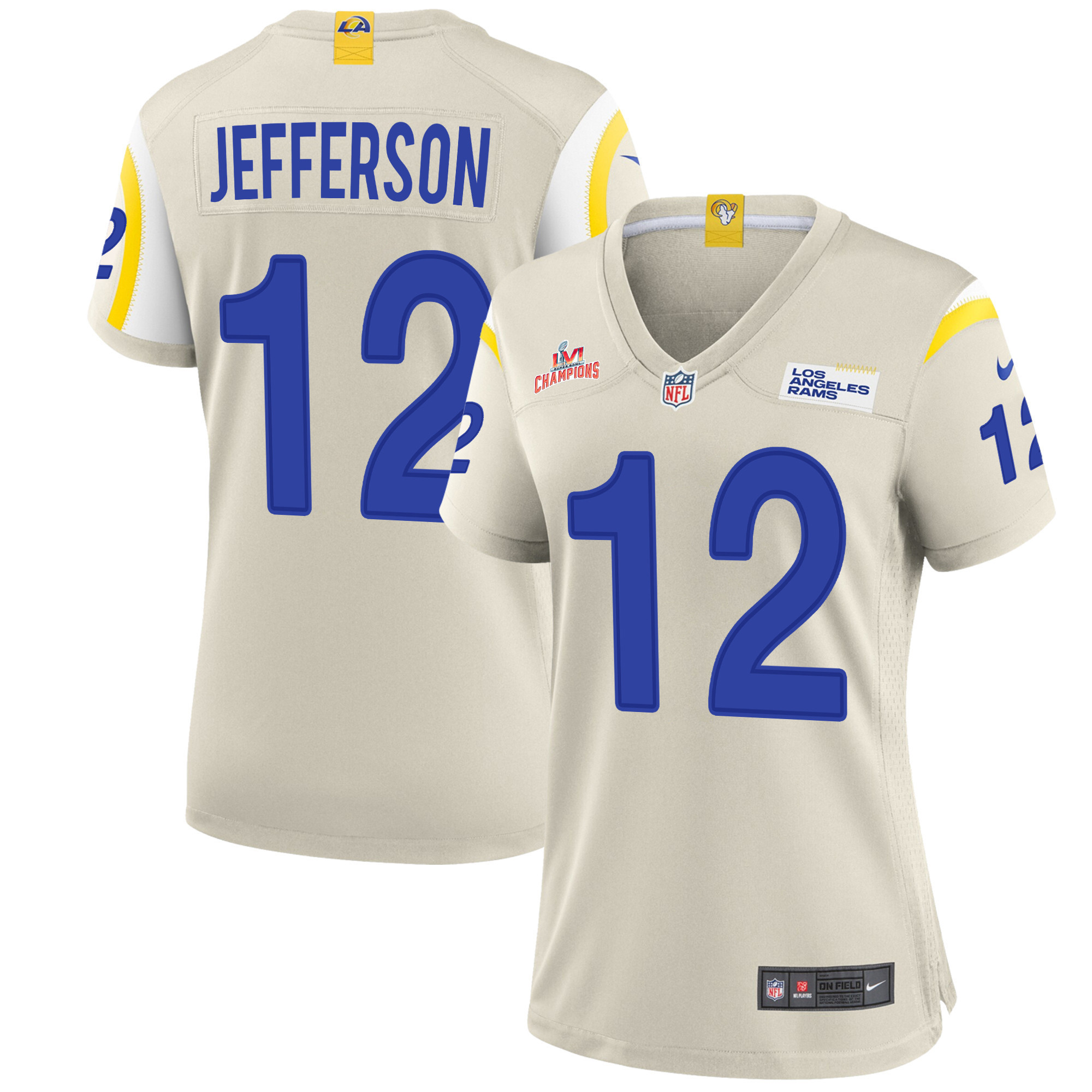 Super Bowl LVI Champions Los Angeles Rams Van Jefferson 12 Bone Women's Jersey Jersey