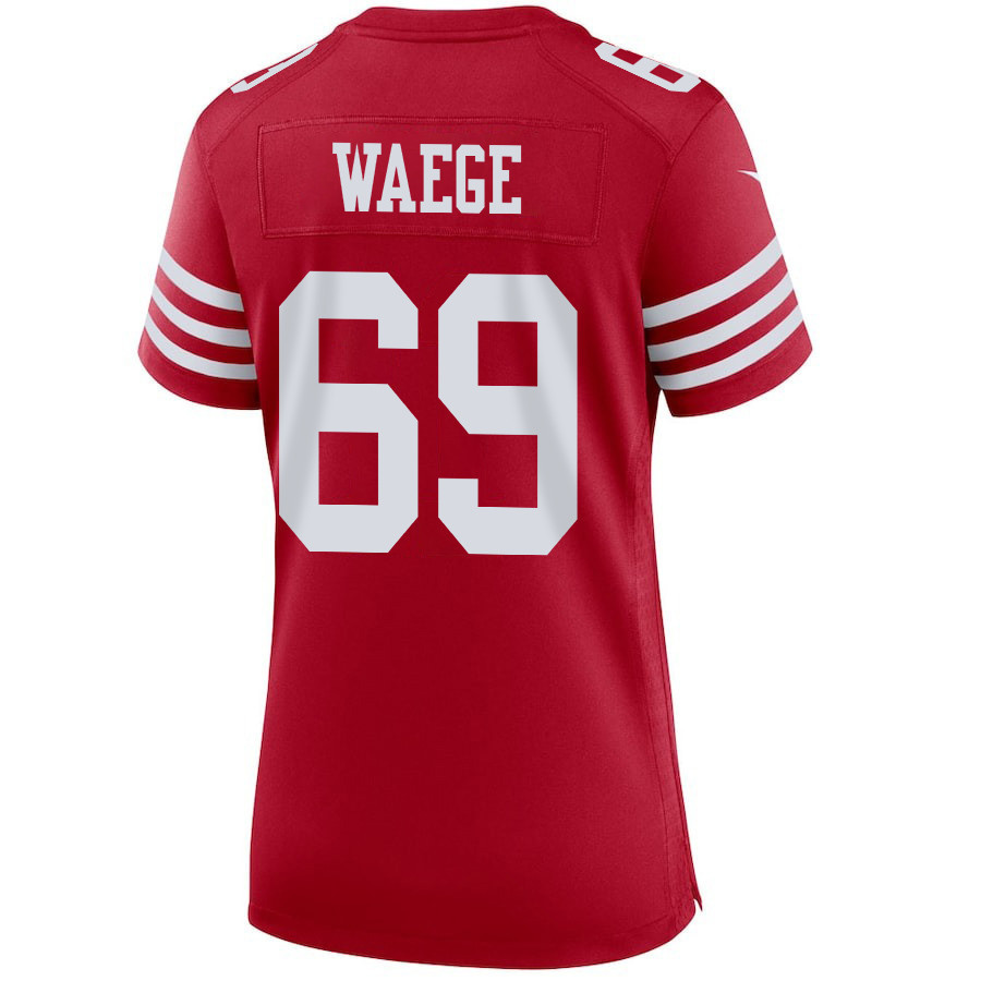 Spencer Waege 69 San Francisco 49ers Super Bowl LVIII Patch Game Women Jersey - Scarlet