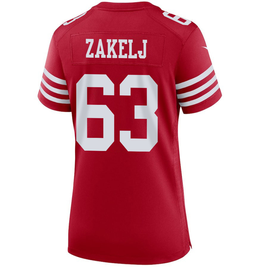 Nick Zakelj 63 San Francisco 49ers Super Bowl LVIII Patch Game Women Jersey - Scarlet