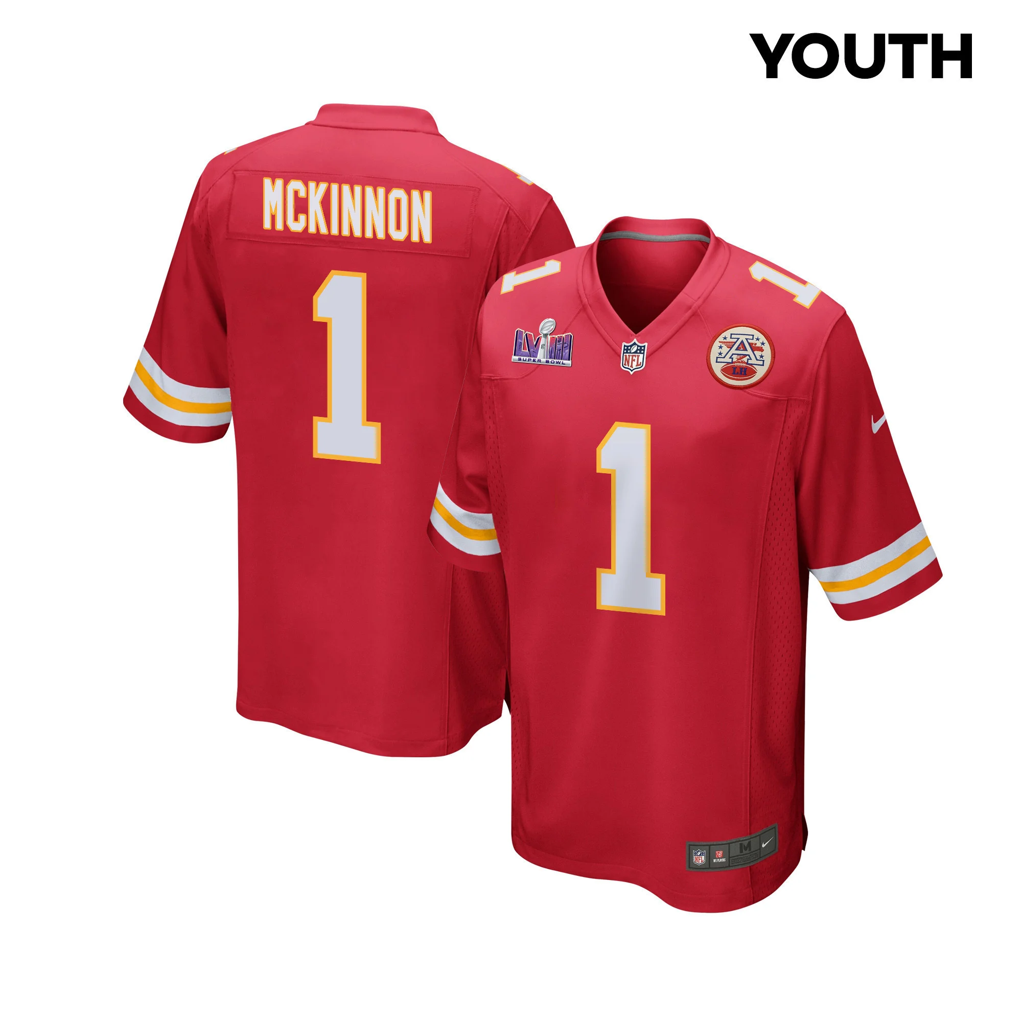 Jerick McKinnon 1 Kansas City Chiefs Super Bowl LVIII Patch Game YOUTH Jersey - Red
