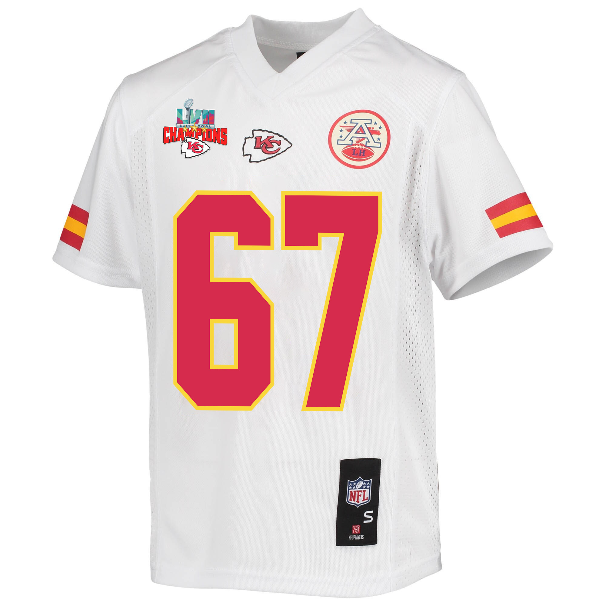Lucas Niang 67 Kansas City Chiefs Super Bowl LVII Champions 3 Stars Youth Game Jersey - White
