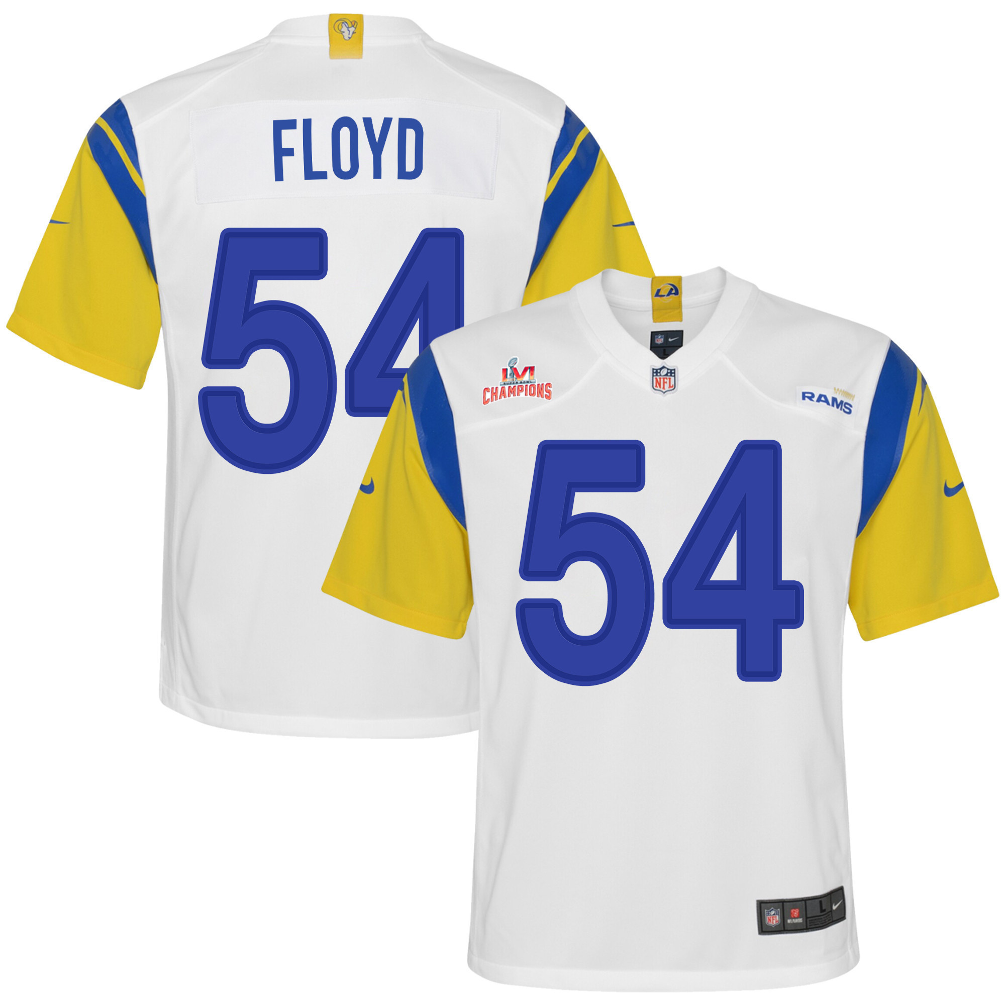 Super Bowl LVI Champions Los Angeles Rams Leonard Floyd 54 White Youth's Jersey Jersey