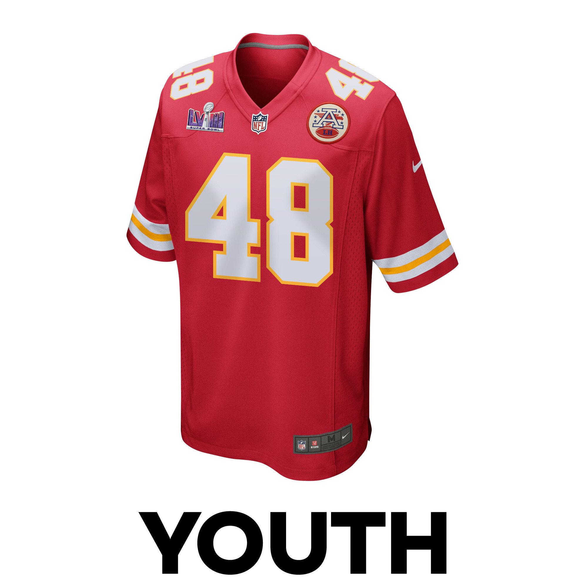 Cole Christiansen 48 Kansas City Chiefs Super Bowl LVIII Patch Game YOUTH Jersey - Red