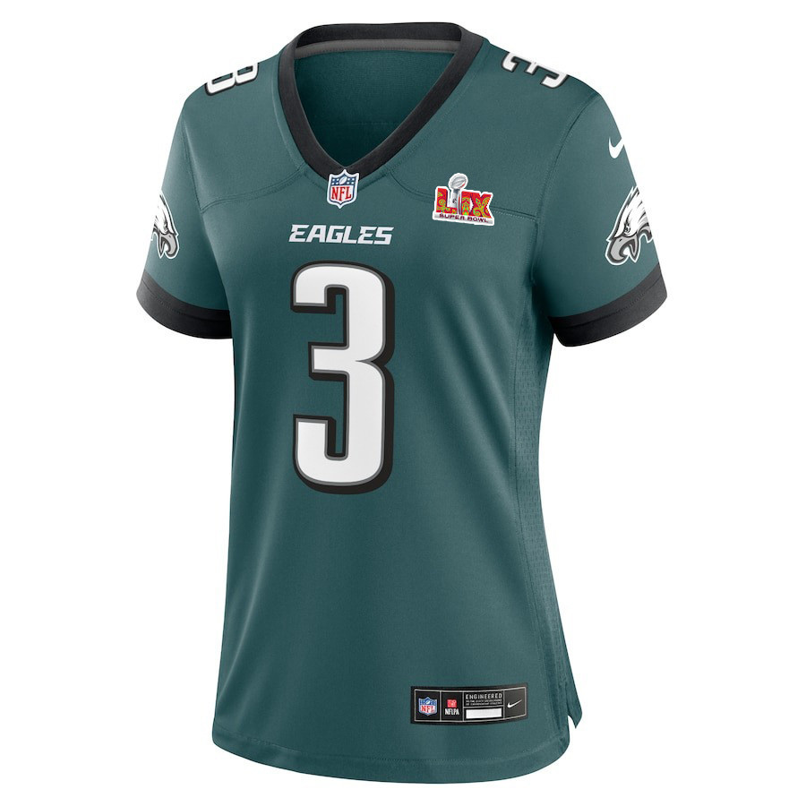 Nolan Smith Jr. #3 Philadelphia Eagles Super Bowl LIX Women's Jersey - Midnight Green