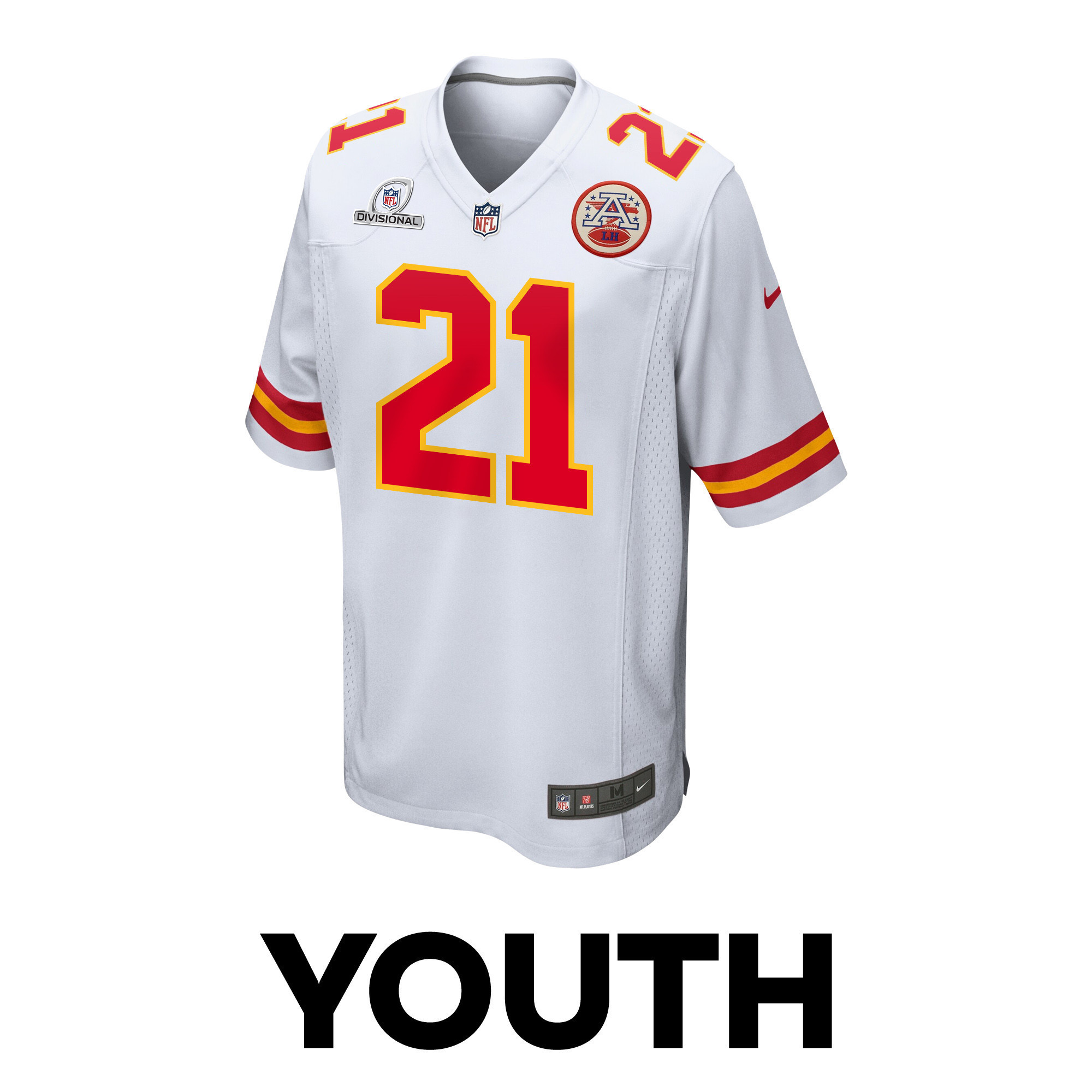 Mike Edwards 21 Kansas City Chiefs Super Bowl LVIII Patch Game YOUTH Jersey - White