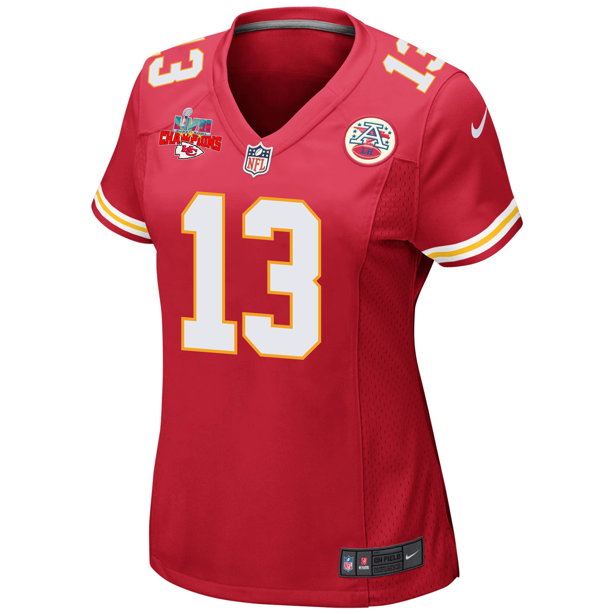 Nazeeh Johnson 13 Kansas City Chiefs Super Bowl LVII Champions 3 Stars Women Game Jersey - Red