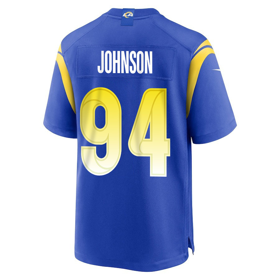 Desjuan Johnson 94 Los Angeles Rams Super Bowl LIX New Orleans Patch Game Men Jersey - Royal