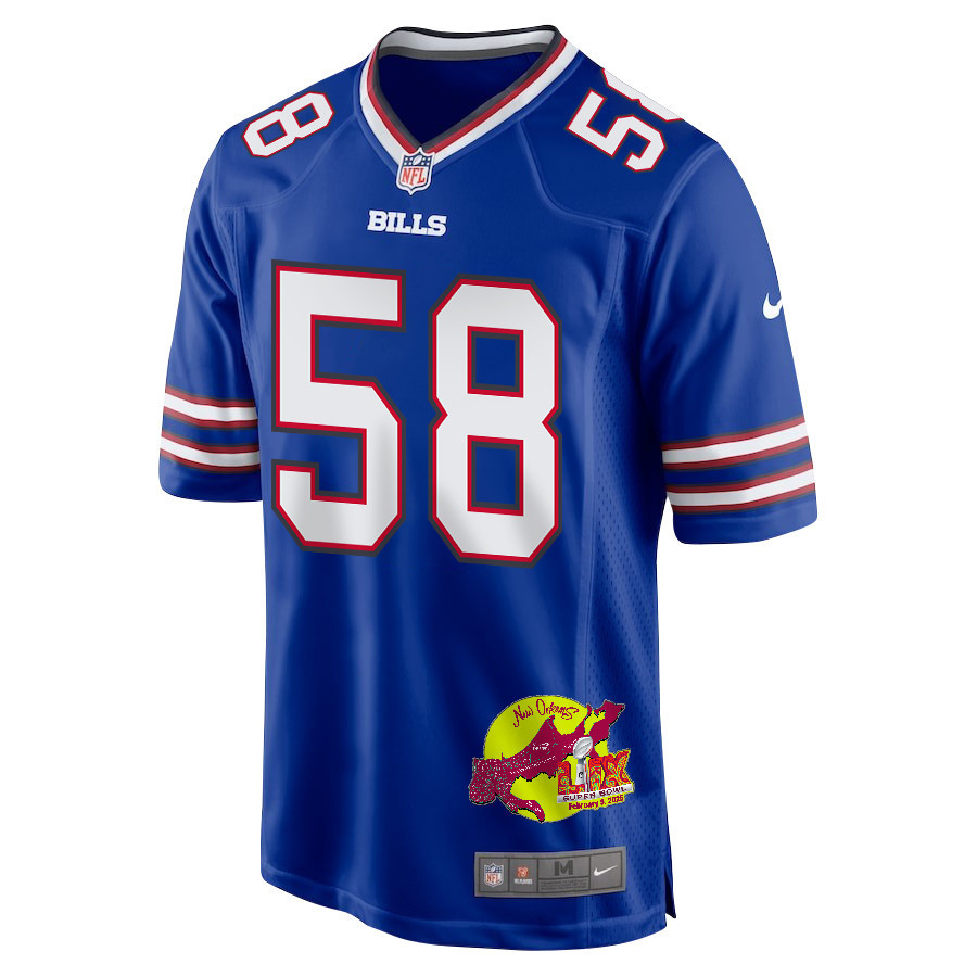 Matt Milano 58 Buffalo Bills Super Bowl LIX New Orleans Patch Game Men Jersey - Royal