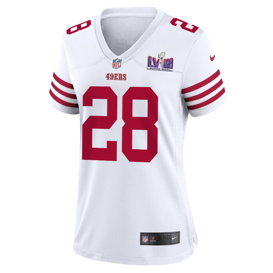 Darrell Luter Jr. 28 San Francisco 49ers Super Bowl LVIII Patch Game Women Jersey - White