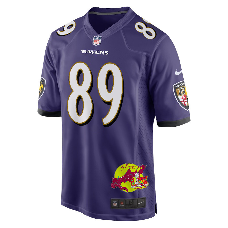 Mark Andrews 89 Baltimore Ravens Super Bowl LIX New Orleans Patch Game Men Jersey - Purple