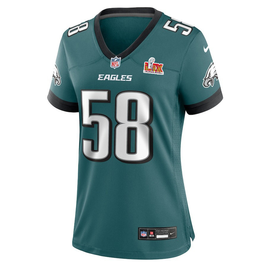 Jalyx Hunt #58 Philadelphia Eagles Super Bowl LIX Women's Jersey - Midnight Green